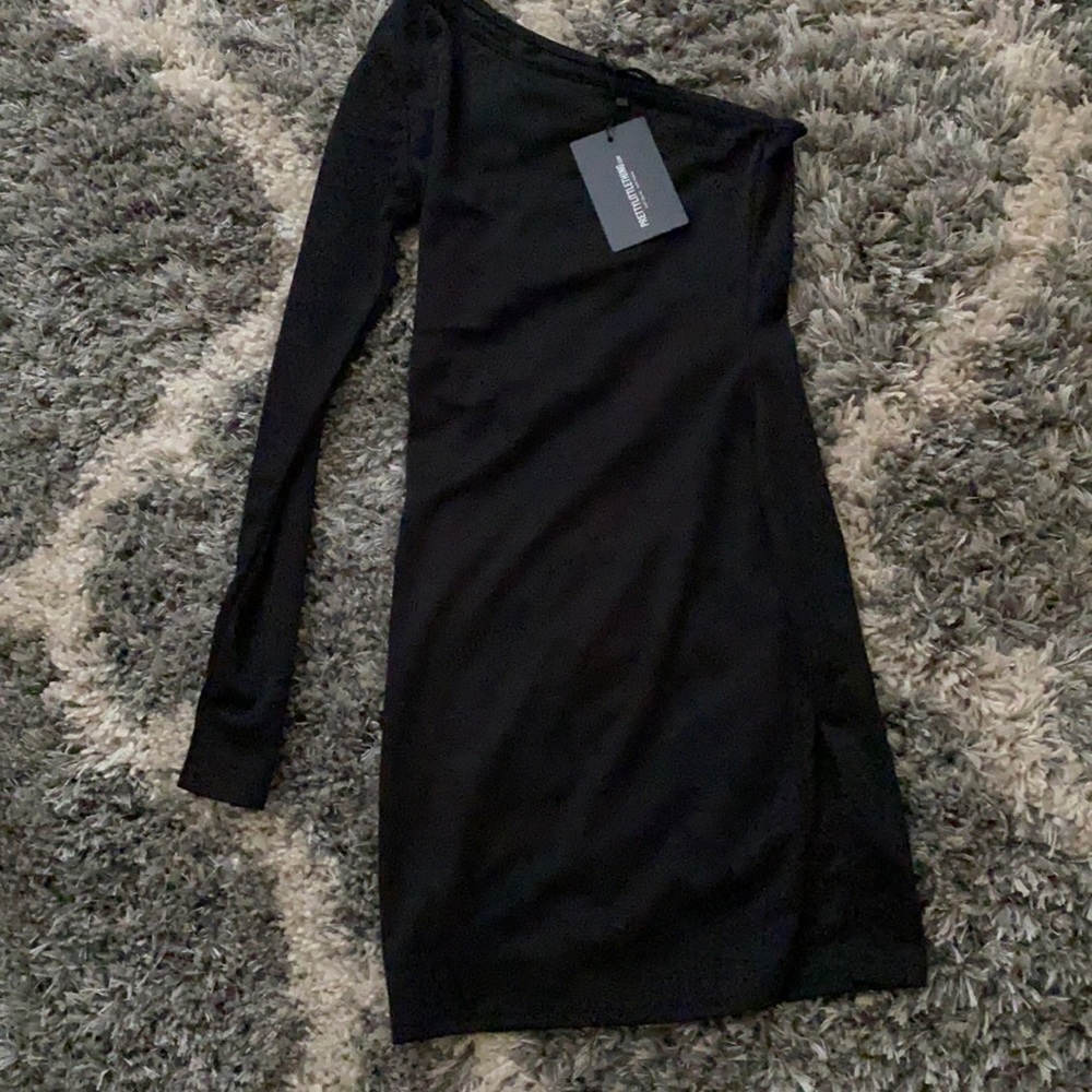 PLT black one shoulder dress